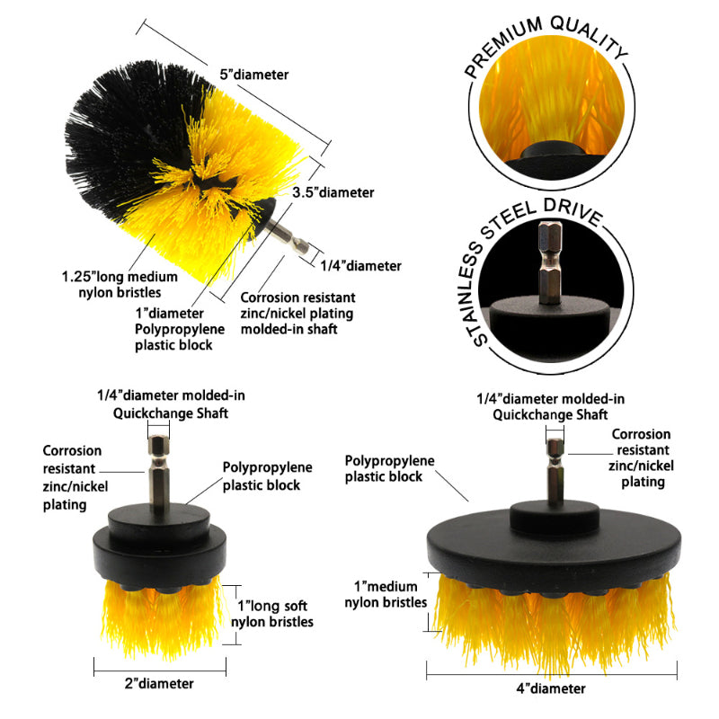 4Pack Drill Brush Power Scrubber Cleaning Brush Extended Long Attachment Set All Purpose Drill Scrub Brushes Kit for Grout, Floor, Tub, Shower, Tile, Bathroom and Kitchen Surface Black