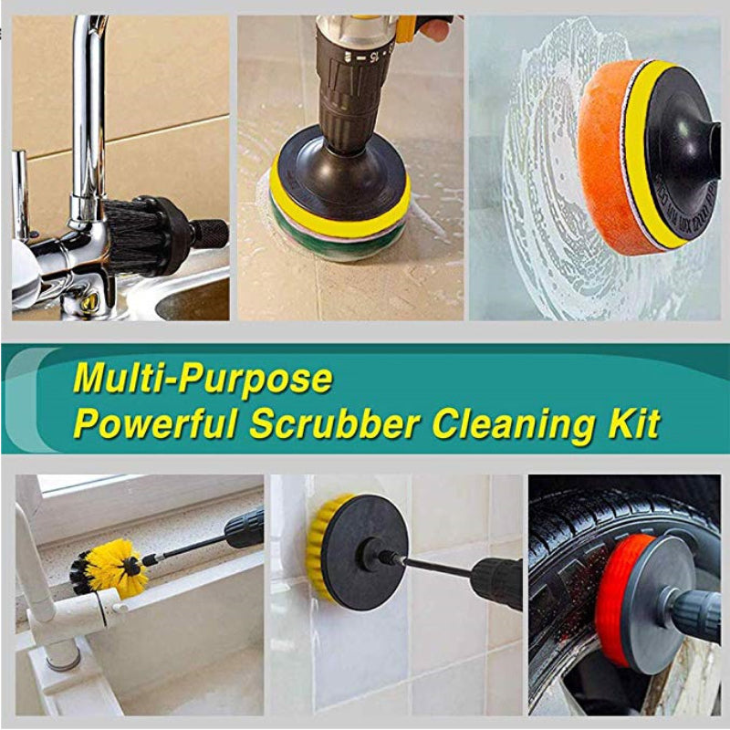 4Pack Drill Brush Power Scrubber Cleaning Brush Extended Long Attachment Set All Purpose Drill Scrub Brushes Kit for Grout, Floor, Tub, Shower, Tile, Bathroom and Kitchen Surface Black