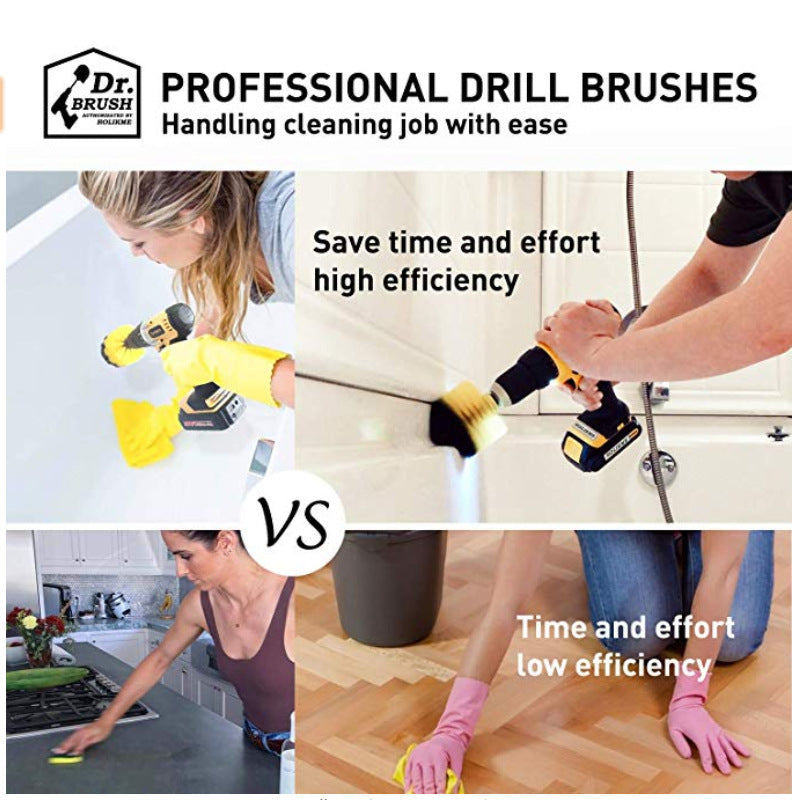 4Pack Drill Brush Power Scrubber Cleaning Brush Extended Long Attachment Set All Purpose Drill Scrub Brushes Kit for Grout, Floor, Tub, Shower, Tile, Bathroom and Kitchen Surface Black