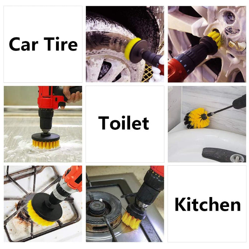4Pack Drill Brush Power Scrubber Cleaning Brush Extended Long Attachment Set All Purpose Drill Scrub Brushes Kit for Grout, Floor, Tub, Shower, Tile, Bathroom and Kitchen Surface Black