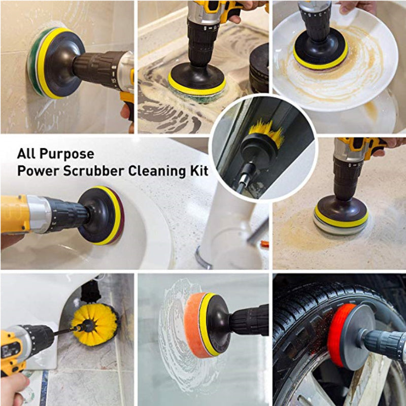 4Pack Drill Brush Power Scrubber Cleaning Brush Extended Long Attachment Set All Purpose Drill Scrub Brushes Kit for Grout, Floor, Tub, Shower, Tile, Bathroom and Kitchen Surface Black
