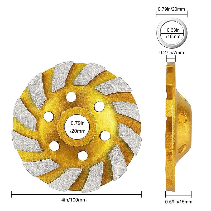 4/ 4.5/ 5 Inch Concrete Grinding Wheel Heavy Duty Turbo Row Diamond Cup Grinding Wheel Angle Grinder Disc