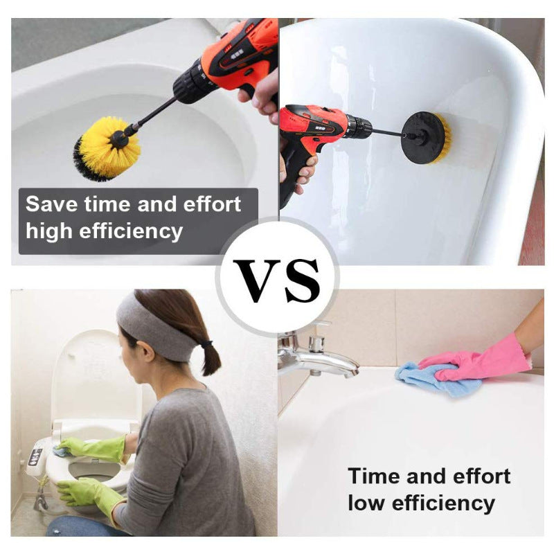 4Pack Drill Brush Power Scrubber Cleaning Brush Extended Long Attachment Set All Purpose Drill Scrub Brushes Kit for Grout, Floor, Tub, Shower, Tile, Bathroom and Kitchen Surface Black