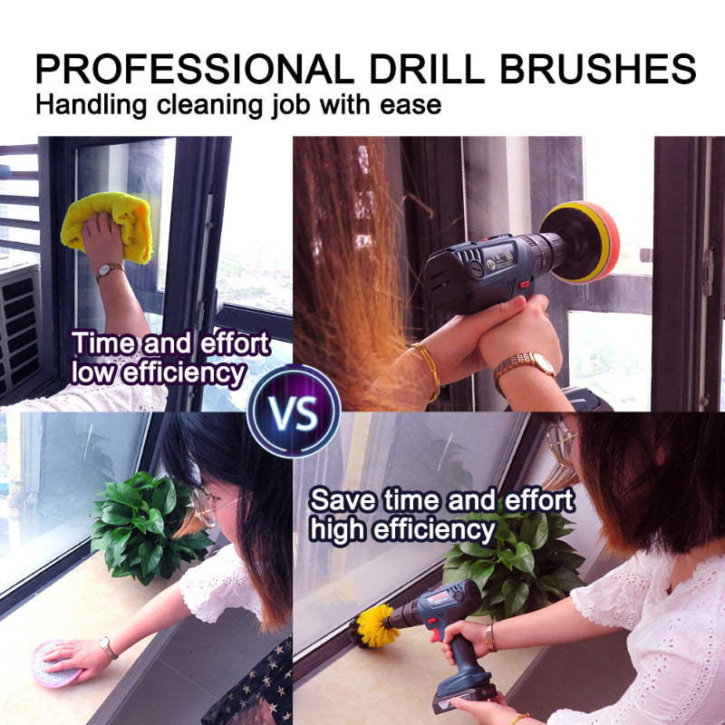4Pack Drill Brush Power Scrubber Cleaning Brush Extended Long Attachment Set All Purpose Drill Scrub Brushes Kit for Grout, Floor, Tub, Shower, Tile, Bathroom and Kitchen Surface Black