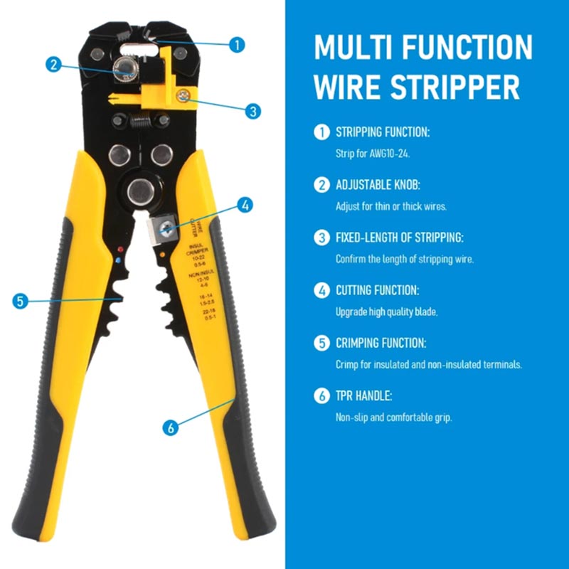 Crimper Cable Cutter Adjustable Automatic Wire Stripper Multifunctional Stripping Crimping Pliers