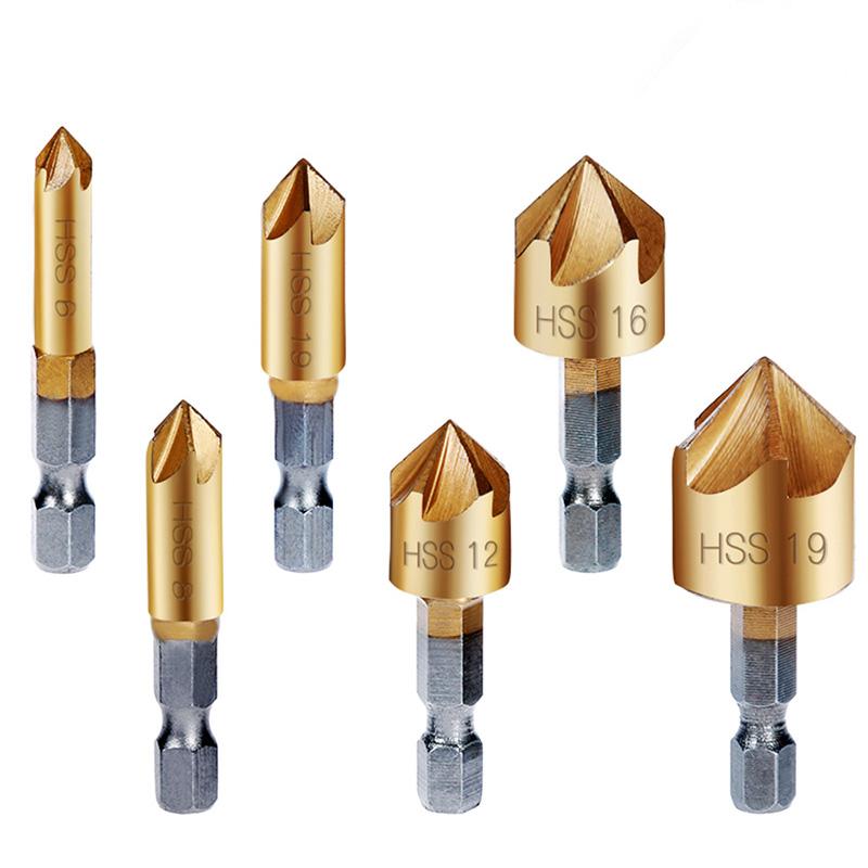 6 Pcs Countersink Drill Bit Set 90 Degree Wood Chamfering Cutter