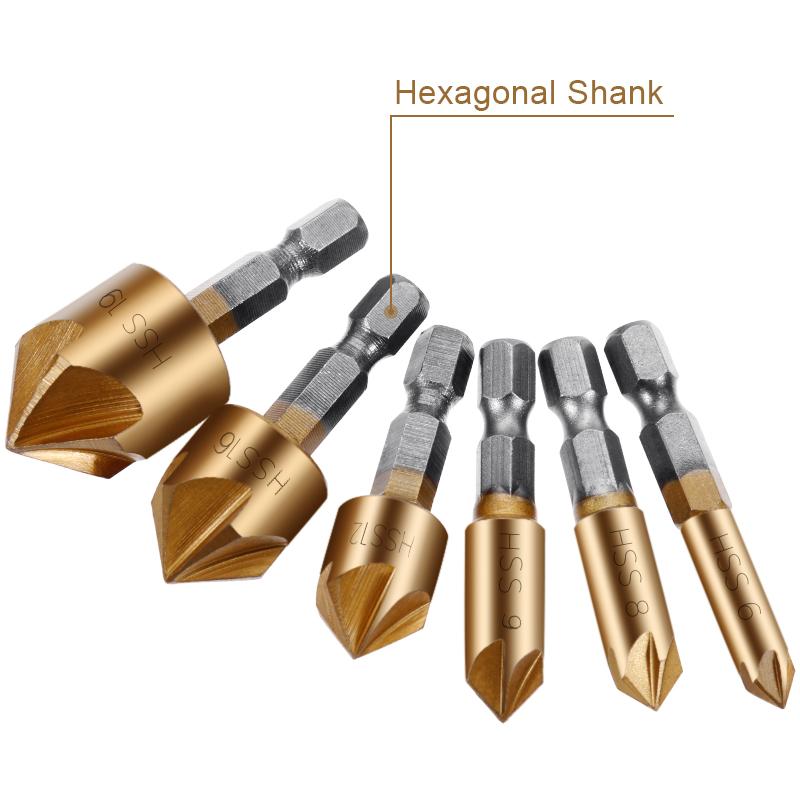 6 Pcs Countersink Drill Bit Set 90 Degree Wood Chamfering Cutter