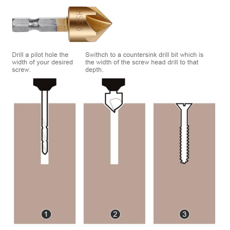 6 Pcs Countersink Drill Bit Set 90 Degree Wood Chamfering Cutter