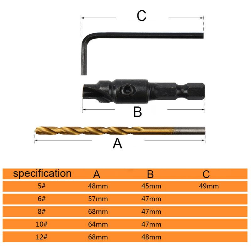 5pcs Countersink Drill Woodworking Drill Bit Set