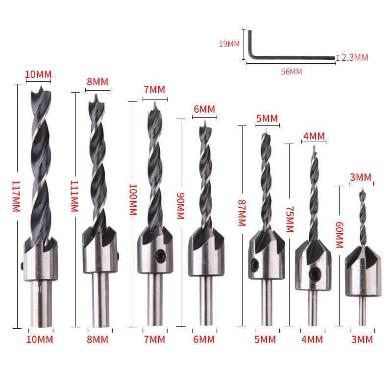 Flute Counter Sink Drills Bit Reamer Set For Woodworking Chamfer 3-10mm