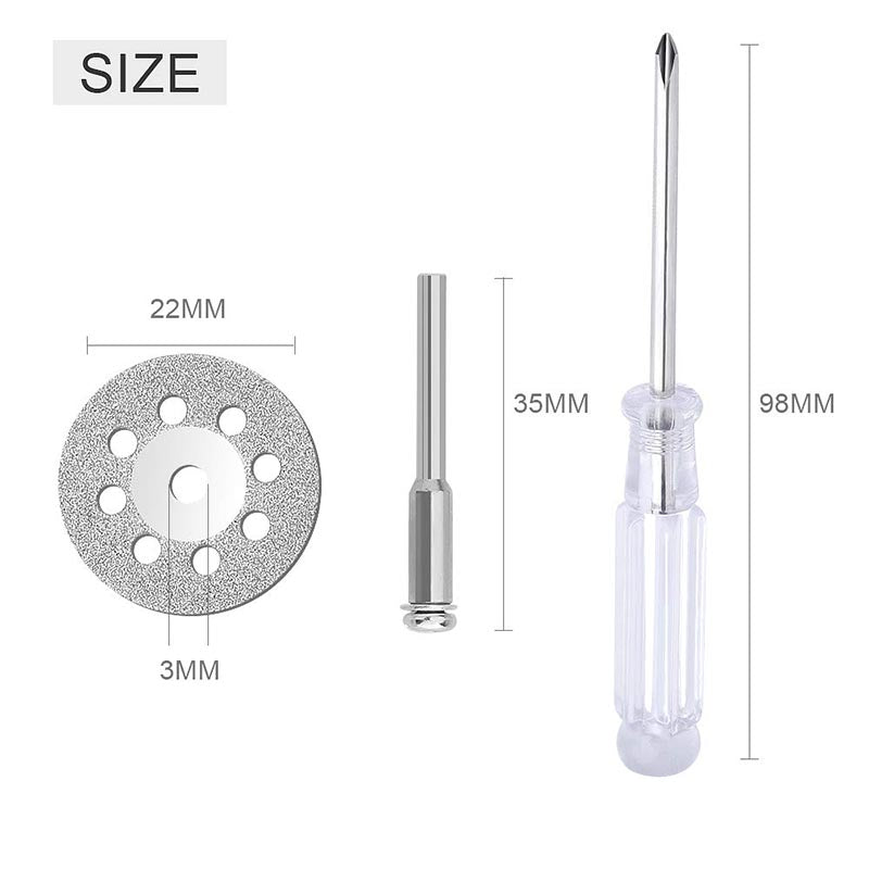 545 Diamond Cutting Wheel (22mm) 25pcs with 402 Mandrel (3mm) 5pcs and Screwdriver for Rotary Tool