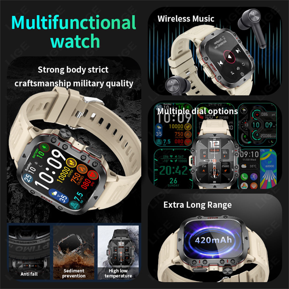 Men IP68 5ATM Outdoor Work Indestructible Smartwatch