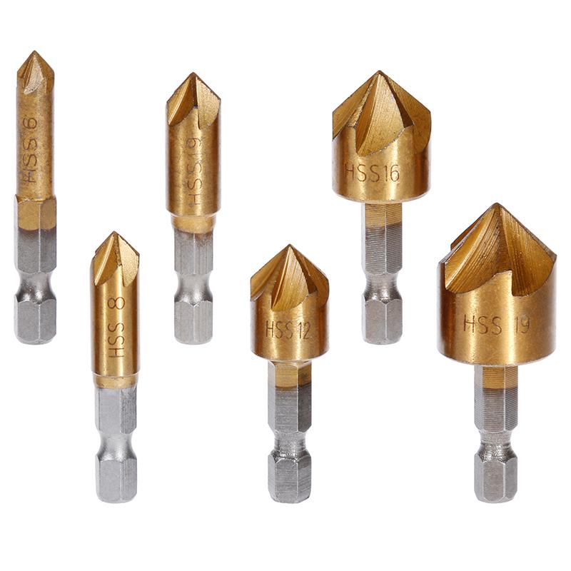 6 Pcs Countersink Drill Bit Set 90 Degree Wood Chamfering Cutter